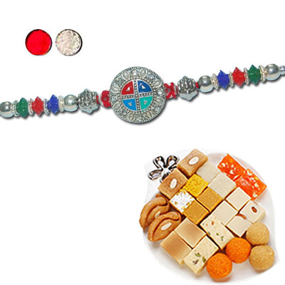 "Rakhi - ZR-5550 A (Single Rakhi), 500gms of Assorted Sweets - Click here to View more details about this Product